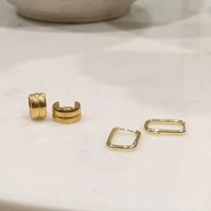 Unbranded Gold Huggie Hoop Earring Set Women OS Gold Minimalist Rectangular 2pc